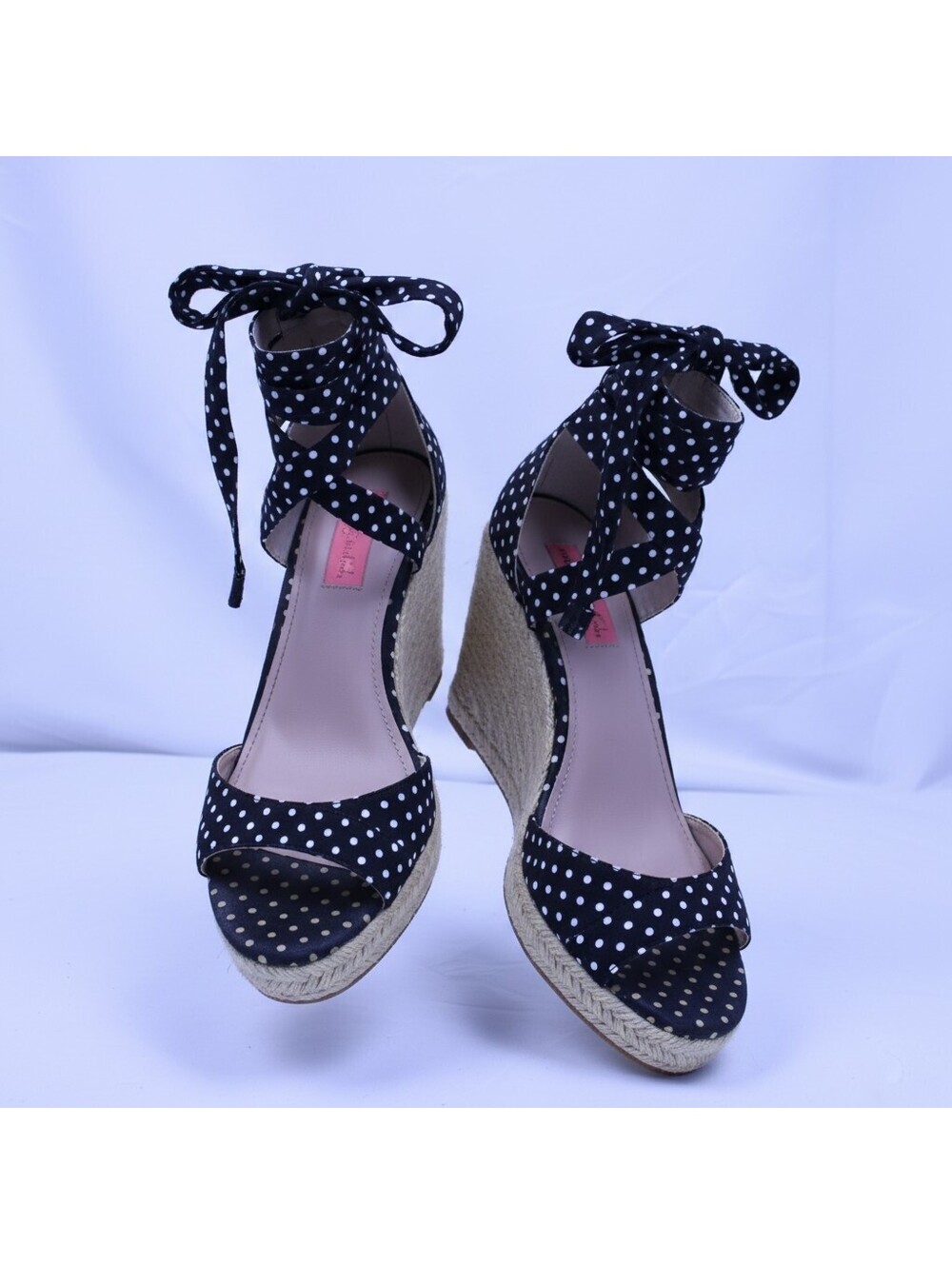 Betsey Johnson Y2k 6.5M Jemi Black and White Polka Dot Espadrille Wedge Sandals